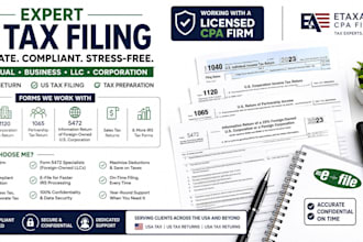 prepare and efile us tax 1120 5472 1040 return for business tax and individual