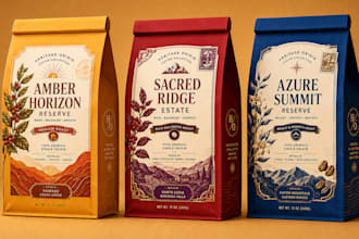 create coffee or tea packaging, coffee bag, pouch, label, mylar bag design