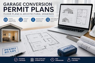 draw garage conversion permit plans, floor plans and architectural drawings