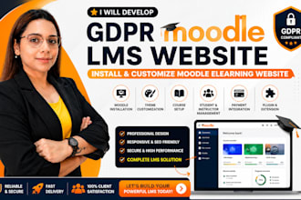 develop gdpr moodle lms website, install and customize moodle elearning website