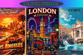 draw retro vintage travel poster holiday retro style travel poster design