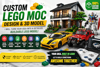 design custom lego moc, 3d lego model with instructions bricklink XML parts
