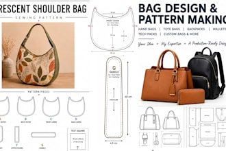 design any bag, purse, tote bag, techpack, wallet, handbag backpack patternmaker