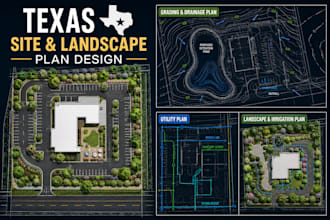 texas civil site plans road stormwater utility, landscape and irrigation drawing