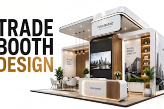 do trade show booth design, exhibition stand,backdrop and 3d booth rendering