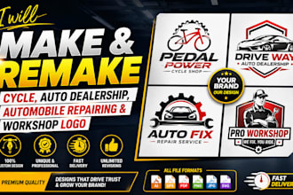 make and remake, cycle, auto dealership, automobile repairing and workshop logo
