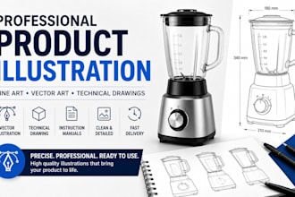 create professional product illustration, vector art and technical drawing
