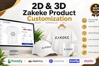 setup 2d 3d custom product on zakeke kickflip  customily teeinblue zepto
