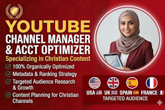 christian youtube channel manager, USA UK spain, france channel SEO