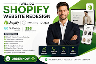 do shopify website redesign tilda publishing ecommerce SEO godaddy domain pixpa