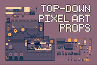 create topdown pixel art props, icons and environment assets