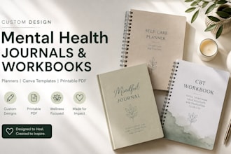 create custom mental health journal,workbook,self care and wellness planner etsy