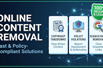 remove infringing, defaming, harassing, negative, copyright, leaked, dmca post