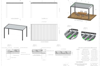 je réaliserai la conception 3d complete d une pergola bioclimatique en aluminium