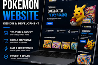 design pokemon website, trading card store, tcg website, pokemon shopify store