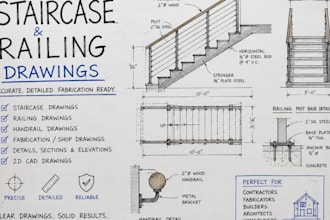 design staircase, railing and fabrication shop drawings