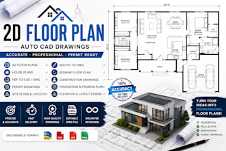 create 2d floor plans, house plans, autocad drawings and permit ready plans