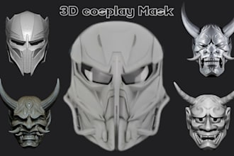 design 3d helmet print and paint, 3d cosplay armor, anime mask, 3d cosplay props