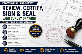 review, certify, sign and seal land survey drawing for permit and legal approval