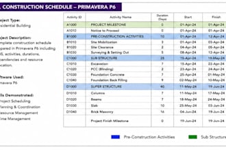 create professional construction schedule in primavera p6