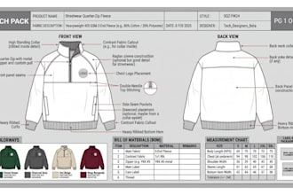 do streetwear fashion tech pack design hoodie tech pack flat sketch tech pack