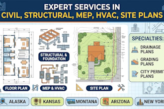 civil, structural engineering mep hvac site plan in alaska kansas montana ar ny