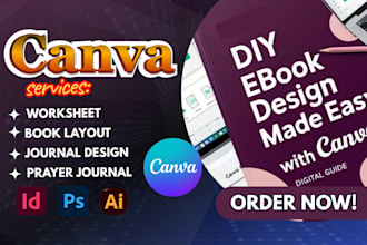 design canva worksheets, ebooks, prayer journals, and book layouts