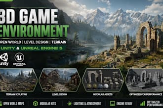 design 3d game environment terrain open world level in unity and unreal engine 5