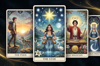 create custom tarot cards oracle card designs and line art style