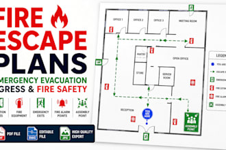 design fire escape plan, emergency evacuation, egress plan and fire safety plans