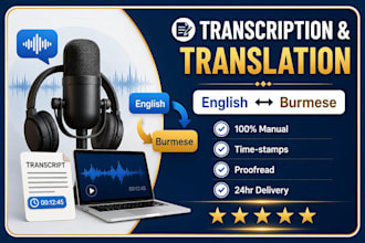transcribe audio to text and translate english to burmese
