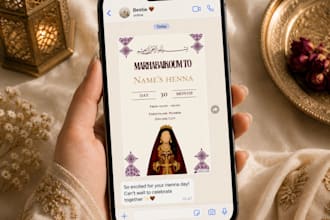 design an elegant digital wedding, henna or event invitation