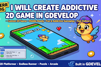 create addictive 2d game in gdevelop and tap tap