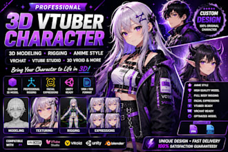 create 3d character model for 3d vtuber, vrchat, rigging, anime and 3d vroid