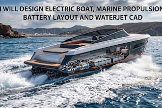 design electric boat, marine propulsion, battery layout and waterjet cad