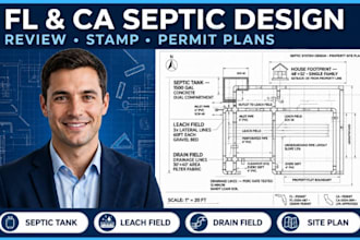 do fl and ca review, stamp septic design leach field drain field and civil site