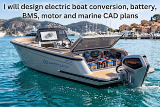 design electric boat conversion,  battery, bms, motor and marine cad plans