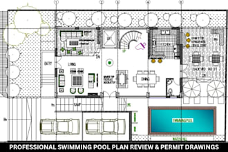 review stamp swimming pool plan pool design for city permit, cad drawing permit