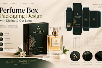 custom perfume box packaging design with dieline and cut lines template