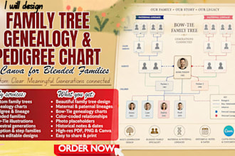design family tree genealogy and pedigree chart in canva for blended families
