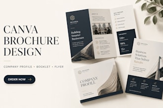 design canva brochure, company profile, booklet and marketing flyer