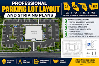 design a professional wa, ga, fl, ca parking lot layout and striping plans