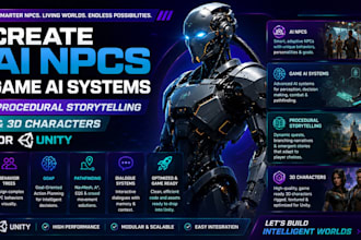 create ai npcs, game ai systems, procedural storytelling and 3d characters unity