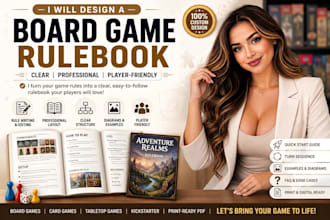design a clear board game rulebook, card game rules and tabletop manual