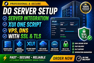 do server setup, server integration, xui one script, vps, dns with SSL and tls