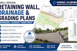 design retaining wall, drainage and grading plans in kansas, alabama