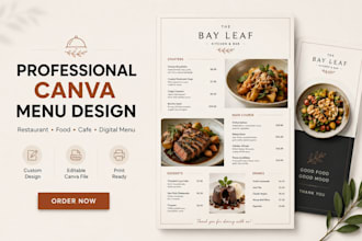 design a professional canva restaurant menu, food menu, or cafe menu