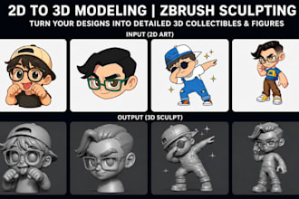 convert 2d image to 3d model, image to 3d character figurine stl for 3d printing