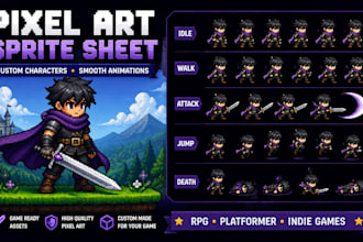 create custom 2d pixel art animation pixel art sprite sheet game art pixel art