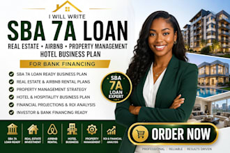 write sba 7a loan real estate airbnb property management hotel business plan